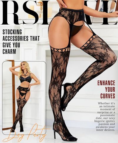 RSLOVE Fishnet Stockings for Women - Sexy Thigh High Lace Garter Belt Suspender Pantyhose for Party, Halloween in Saudi Arabia