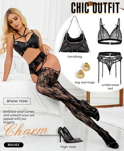 RSLOVE Fishnet Stockings for Women - Sexy Thigh High Lace Garter Belt Suspender Pantyhose for Party, Halloween in Saudi Arabia