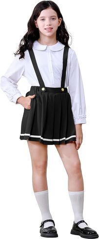 LOLANTA Girls Pleated Skirt Kids Suspender Uniform Skort Elastic Overall Dress with Removable Straps for 7-13 Years in Saudi Arabia