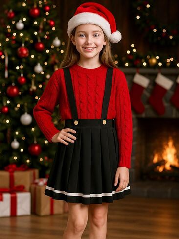 LOLANTA Girls Pleated Skirt Kids Suspender Uniform Skort Elastic Overall Dress with Removable Straps for 7-13 Years in Saudi Arabia