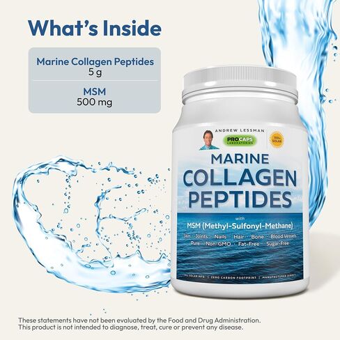 ANDREW LESSMAN Marine Collagen Peptides Powder & MSM 30 Servings - Supports Radiant Smooth Soft Skin, Comfortable Joints. Pure. Super Soluble No Fishy Flavor No Additives Non-GMO in Saudi Arabia