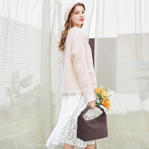 حقيبة كتف من جلد الغزال للنساء أعلى مقبض مقبض صغير أكياس صغيرة فاخرة من جلد الغزال النباتي in Kuwait