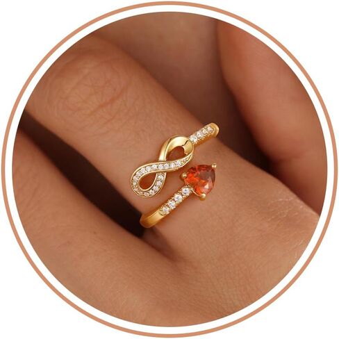 14k Gold Plated Birthstone Rings for Women Non Tarnish Infinity Promise Ring Adjustable Rings for Women Stackable Dainty CZ Ring Christmas Gifts for Her in Kuwait