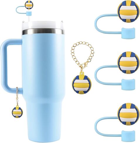 3PCS Straw Cover for Stanley Cup 30&40 Oz 10mm Silicone Straw Topper Protector Lid with 1PCS 3D Personalized Tennisball Charm Stanley Tumblers Accessories (3pcs Tennisball +1pcs Tennisball Charm) in Saudi Arabia