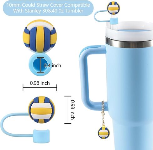 3PCS Straw Cover for Stanley Cup 30&40 Oz 10mm Silicone Straw Topper Protector Lid with 1PCS 3D Personalized Tennisball Charm Stanley Tumblers Accessories (3pcs Tennisball +1pcs Tennisball Charm) in Saudi Arabia