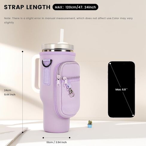 Water Bottle Carrier Bag Holder with Phone Pocket Adjustable Strap for Stanley 30 40oz, Insulated Neoprene Cover Sleeve Sling Crossbody Bag for Walking Camping Hiking Travelling in Saudi Arabia