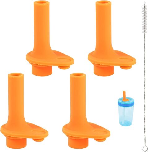 4pcs Replacement Bite Valve for Zak, Silicone Spout Replacement Bite Valve Compatible with Zak Designs Kelso 15oz with 1 Cleaning Brush Reusable Rubber Cup Lid Straws Accessory (Orange) in Saudi Arabia