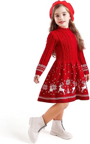 NNJXD Girls Long Sleeve Autumn Winter Knit Sweater Christmas Dress Casual Wear in Saudi Arabia