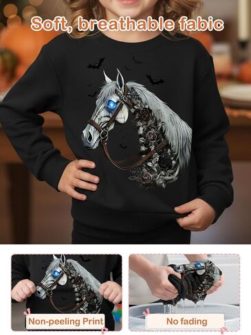 Toddler Girl Halloween Western Sweatshirt - Kids Spooky Season Horse Skeleton Tee Country Top Rodeo Cowgirl Shirt in Saudi Arabia
