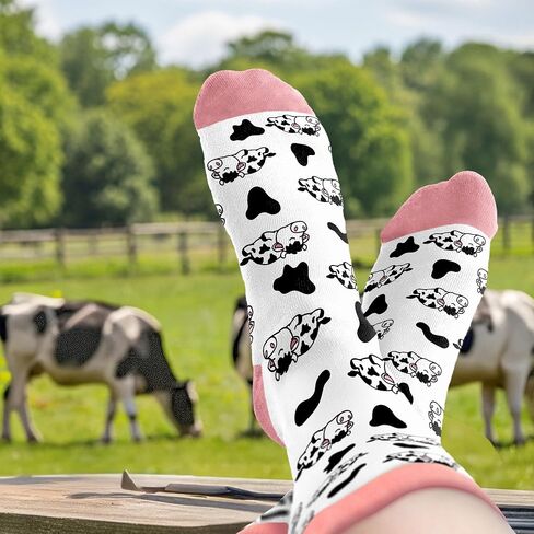 VICRAZY Cow Print Stuff Socks - Fuzzy Socks for Women with Funny cow Print Stuff, Funny Present for Women, Stockings for Cow Lovers Accessories, Christmas Gifts for Her in Saudi Arabia