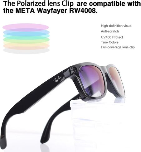 Polarized Clip For Ray-Ban Meta Wayfarer RW4008 Size L 53-22,Polarized lenses for Rayban Meta Accessories in Saudi Arabia