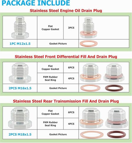5 PCS Magnetic Stainless Steel Engine Front Differential Rear Transmission Oil Drain Fill Plug Kit, fits Polaris General Rzr Ranger Sportsman Replace 7052306 2203738 2203739 3234756 3234755 in Kuwait
