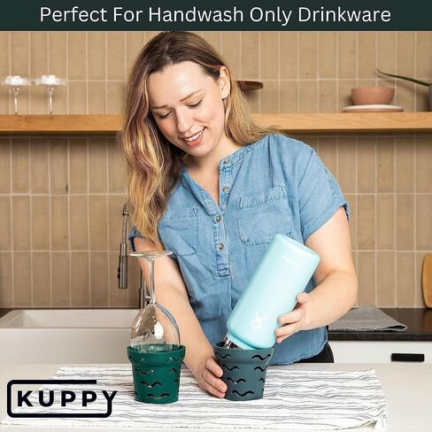 رف تجفيف زجاجات المياه من السيليكون من Kuppy - مجفف زجاجات سريع الجفاف لأكواب 20-64oz - رف تجفيف حقيبة تخزين الطعام القابل لإعادة الاستخدام - متوافق مع ستانلي، أوالا، ستاشر (أخضر، عبوتان) in Kuwait