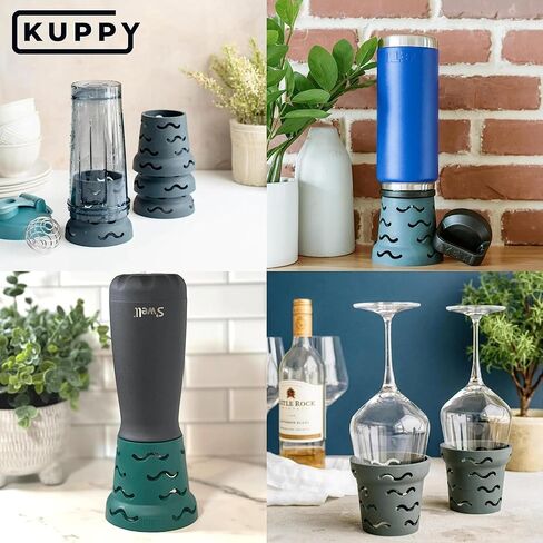 رف تجفيف زجاجات المياه من السيليكون من Kuppy - مجفف زجاجات سريع الجفاف لأكواب 20-64oz - رف تجفيف حقيبة تخزين الطعام القابل لإعادة الاستخدام - متوافق مع ستانلي، أوالا، ستاشر (أخضر، عبوتان) in Kuwait