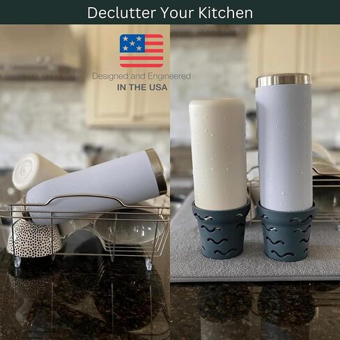 رف تجفيف زجاجات المياه من السيليكون من Kuppy - مجفف زجاجات سريع الجفاف لأكواب 20-64oz - رف تجفيف حقيبة تخزين الطعام القابل لإعادة الاستخدام - متوافق مع ستانلي، أوالا، ستاشر (أخضر، عبوتان) in Kuwait