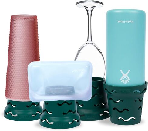 رف تجفيف زجاجات المياه من السيليكون من Kuppy - مجفف زجاجات سريع الجفاف لأكواب 20-64oz - رف تجفيف حقيبة تخزين الطعام القابل لإعادة الاستخدام - متوافق مع ستانلي، أوالا، ستاشر (أخضر، عبوتان) in Saudi Arabia
