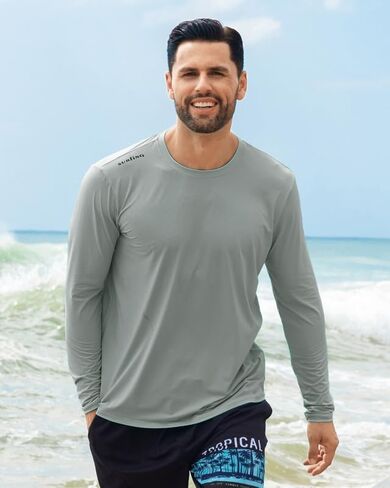 Men's UPF 50+ Long Sleeve Rash Guard - Quick Dry Swim Shirt with Sun Protection for Swimming, Fishing & Beach (Lightweight) in Saudi Arabia