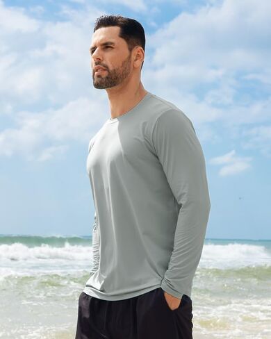 Men's UPF 50+ Long Sleeve Rash Guard - Quick Dry Swim Shirt with Sun Protection for Swimming, Fishing & Beach (Lightweight) in Saudi Arabia