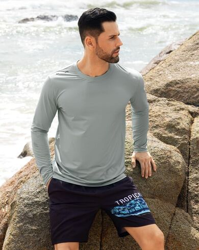 Men's UPF 50+ Long Sleeve Rash Guard - Quick Dry Swim Shirt with Sun Protection for Swimming, Fishing & Beach (Lightweight) in Saudi Arabia