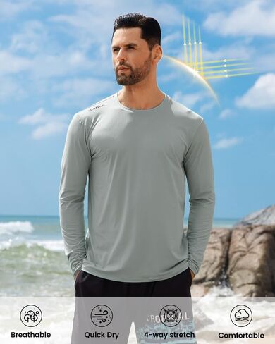 Men's UPF 50+ Long Sleeve Rash Guard - Quick Dry Swim Shirt with Sun Protection for Swimming, Fishing & Beach (Lightweight) in Saudi Arabia