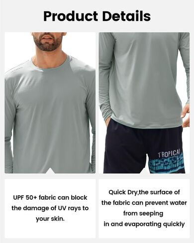 Men's UPF 50+ Long Sleeve Rash Guard - Quick Dry Swim Shirt with Sun Protection for Swimming, Fishing & Beach (Lightweight) in Saudi Arabia