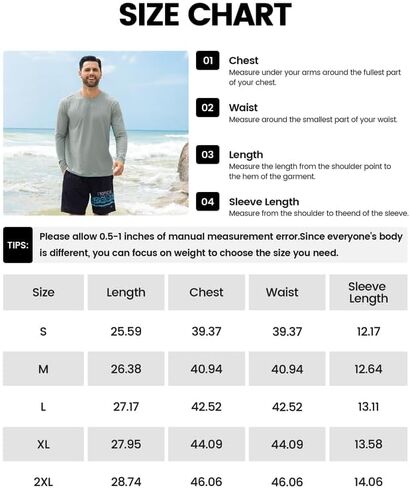 Men's UPF 50+ Long Sleeve Rash Guard - Quick Dry Swim Shirt with Sun Protection for Swimming, Fishing & Beach (Lightweight) in Saudi Arabia