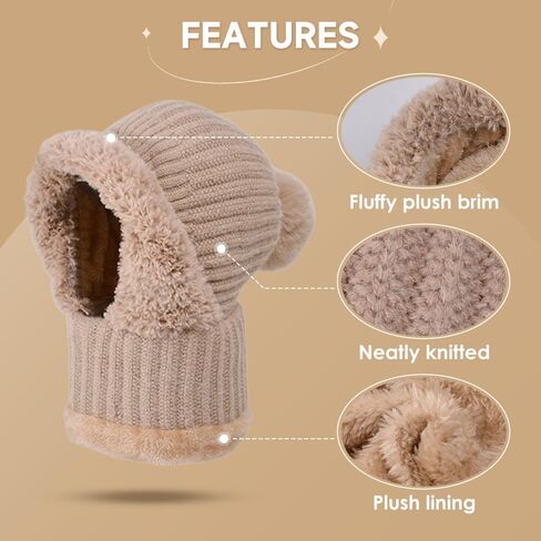 3 in 1 Beanie Hat for Women, Winter Warm Knitted Balaclava Scarf with Face Cover, Windproof Fleece Lined Ski Snow Hat in Saudi Arabia