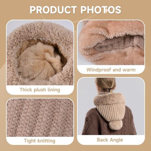 3 in 1 Beanie Hat for Women, Winter Warm Knitted Balaclava Scarf with Face Cover, Windproof Fleece Lined Ski Snow Hat in Saudi Arabia