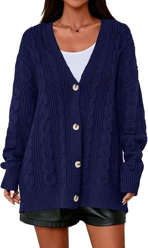 Prettygarden Womens كبير الحجم كابل متماسكة كارديجان 2025 فول أزياء الأكمام الطويلة مفتوحة فتحات سويترات شتوية أمامية مكتنزة in Saudi Arabia