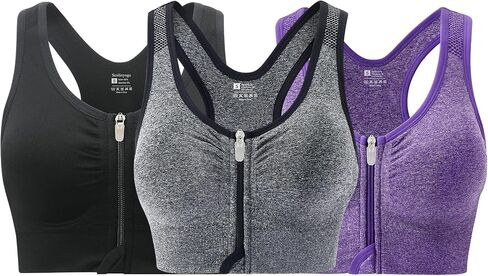Zip Front Sports Bras for Women-Raceback Pack pack bra pack for workout Yoga Gym Running in Kuwait
