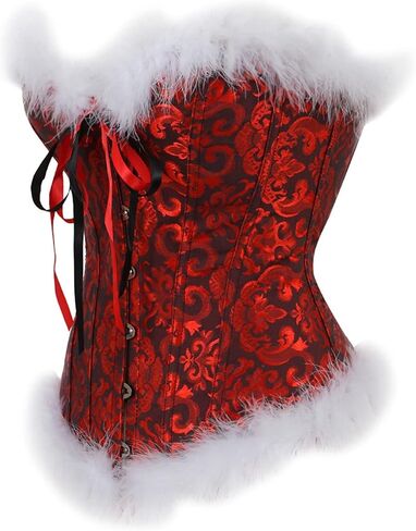 Springcmy Women Corset Tops Boned Overbust Bustier Shapewear Lingerie Lace Up Trim Push Up Waist Trainer Costume Tops in Saudi Arabia