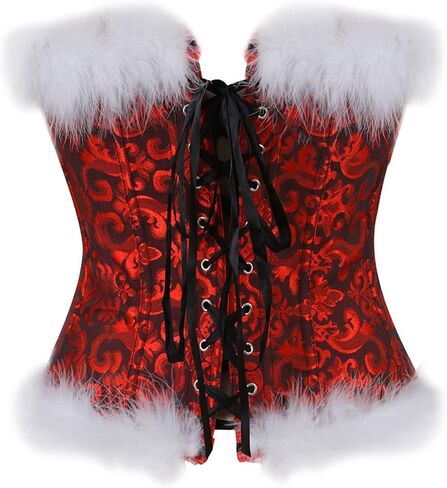 Springcmy Women Corset Tops Boned Overbust Bustier Shapewear Lingerie Lace Up Trim Push Up Waist Trainer Costume Tops in Saudi Arabia