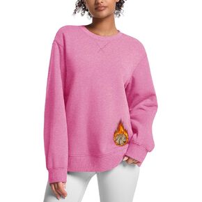 Cavva المرأة Crewneck بلوزات الحرارية طويلة الأكمام الصوف مبطن شيربا البلوز سترة فضفاضة قمصان مناسبة in Kuwait
