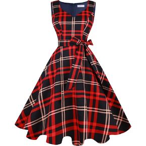 Girstunm 1950s Dresses for Women Sleeveless Audrey Hepburn Tea Party Swing Dress Retro Cocktail Dress with Pockets in Kuwait