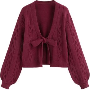 نبيذ عصير التفاح النسائي ربطة عنق الأمامية Cardigan لطيف السقوط أزياء سبيكة دافئة الكروشيه العصرية الخروج من أعلى كم. in Kuwait