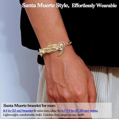 Santa Muerte Protection Bracelet - Mexican Spiritual Charm | Black/Silver | Día de los Muertos Gift for Men Boyfriend Husband Son in Kuwait