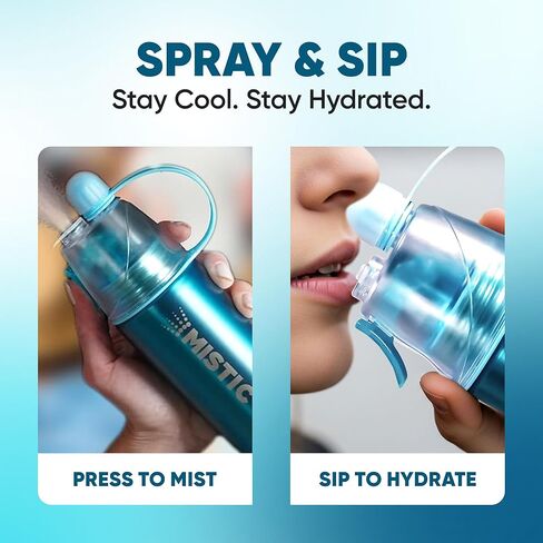 MISTIC COOL Aluminum Sports Water Bottle with Mister | 24 oz, BPA-Free, 2-in-1 Portable Spray Bottle – Ideal for Sports, Boating, Running, Hiking, Workouts | 2-Pack in Kuwait