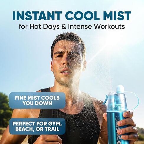 MISTIC COOL Aluminum Sports Water Bottle with Mister | 24 oz, BPA-Free, 2-in-1 Portable Spray Bottle – Ideal for Sports, Boating, Running, Hiking, Workouts | 2-Pack in Kuwait