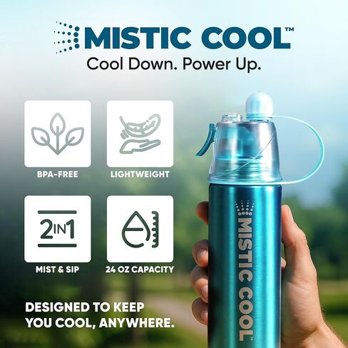 MISTIC COOL Aluminum Sports Water Bottle with Mister | 24 oz, BPA-Free, 2-in-1 Portable Spray Bottle – Ideal for Sports, Boating, Running, Hiking, Workouts | 2-Pack in Kuwait