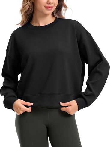 SANTINY Fleece Cropped Sweatshirts for Women Soft Crewneck Sweatshirt Pullover Long Sleeve Workout Crop Tops in Saudi Arabia