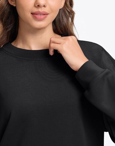 SANTINY Fleece Cropped Sweatshirts for Women Soft Crewneck Sweatshirt Pullover Long Sleeve Workout Crop Tops in Saudi Arabia