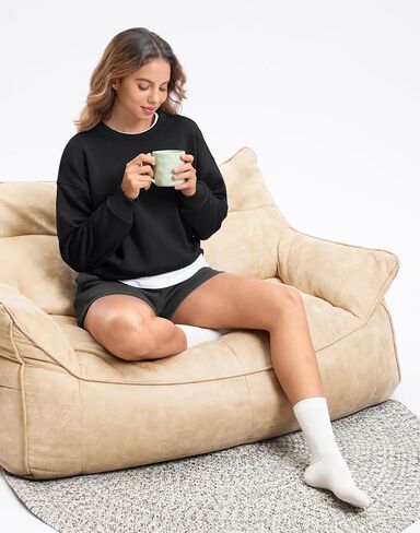 SANTINY Fleece Cropped Sweatshirts for Women Soft Crewneck Sweatshirt Pullover Long Sleeve Workout Crop Tops in Saudi Arabia