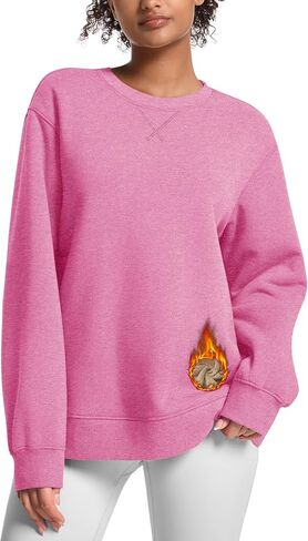 Cavva المرأة Crewneck بلوزات الحرارية طويلة الأكمام الصوف مبطن شيربا البلوز سترة فضفاضة قمصان مناسبة in Kuwait