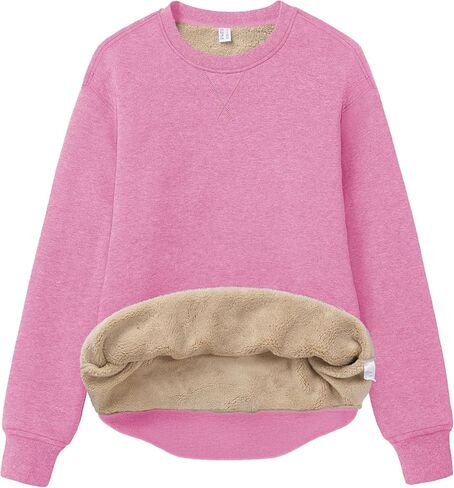 Cavva المرأة Crewneck بلوزات الحرارية طويلة الأكمام الصوف مبطن شيربا البلوز سترة فضفاضة قمصان مناسبة in Kuwait