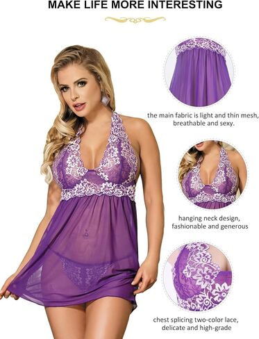Babydoll Lingerie for Women Plus Size Sexy Teddy Breathable Underwear Sexy Set Women See Through Mesh Lingerie V-Neck in Saudi Arabia
