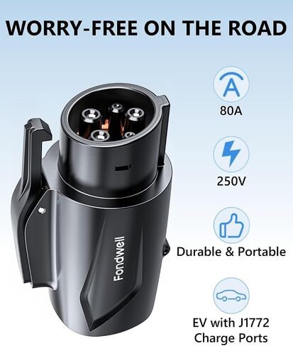 Fondwell J1772 to Tesla Charger Adapter: Compatible with Tesla Model Y/3/X/S/Cybertruck - Fast EV Charging Plug Adaptor with 250V 80Amp for Level 1 and Level 2 Chargers (Green) in Saudi Arabia
