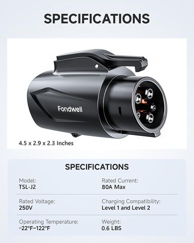 Fondwell J1772 to Tesla Charger Adapter: Compatible with Tesla Model Y/3/X/S/Cybertruck - Fast EV Charging Plug Adaptor with 250V 80Amp for Level 1 and Level 2 Chargers (Green) in Saudi Arabia