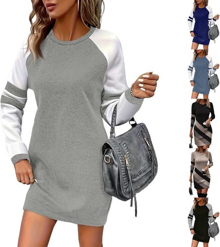 فستان من النوع الثقيل للنساء مخطط بأكمام طويلة سترة سترة فستان Bodycon Colorblock Crewneck بلوزات فساتين الشتاء in Saudi Arabia