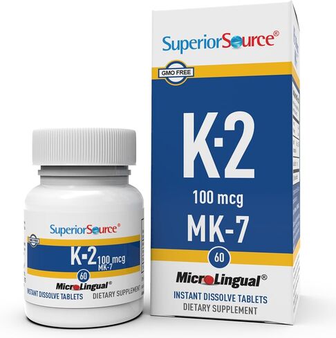 Superior Source Vitamin K2 MK-7 (Menaquinone-7), 100 mcg, Quick Dissolve Sublingual Tablets, 60 Count, Healthy Bones and Arteries, Immune & Cardiovascular Support, Assists Protein Synthesis, Non-GMO in Kuwait