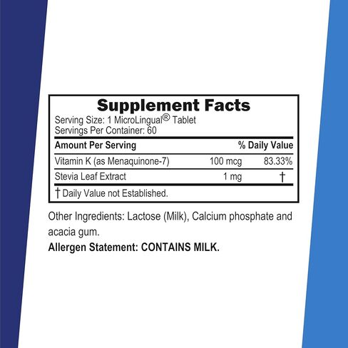 Superior Source Vitamin K2 MK-7 (Menaquinone-7), 100 mcg, Quick Dissolve Sublingual Tablets, 60 Count, Healthy Bones and Arteries, Immune & Cardiovascular Support, Assists Protein Synthesis, Non-GMO in Kuwait